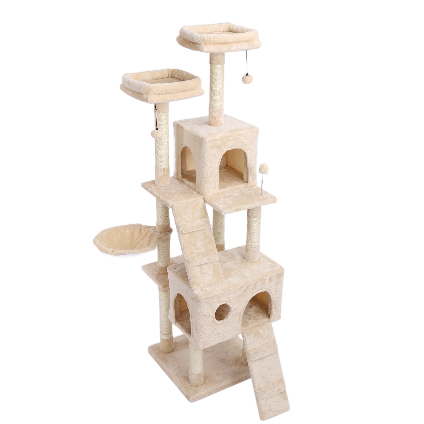 Free Shipping 180CM Multi-Level Cat Tree For Cats With Cozy Perches Stable Cat Climbing Frame Cat Scratch Board Toys Gray&Beige