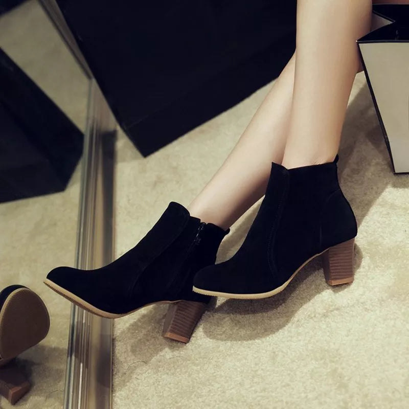 Jodimitty Women Ankle Boots 2022 Fashion Suede Leather Boots High Heel Ladies Shoes Ankle Boots for Women Shoes