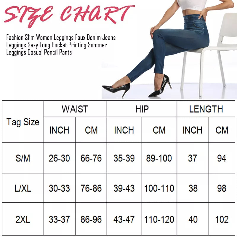 Womens Denim Jean High Waisted Legging