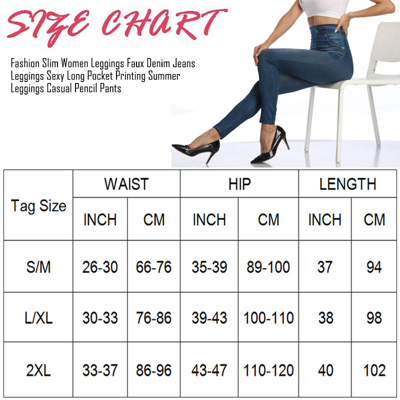 Womens Denim Jean High Waisted Legging