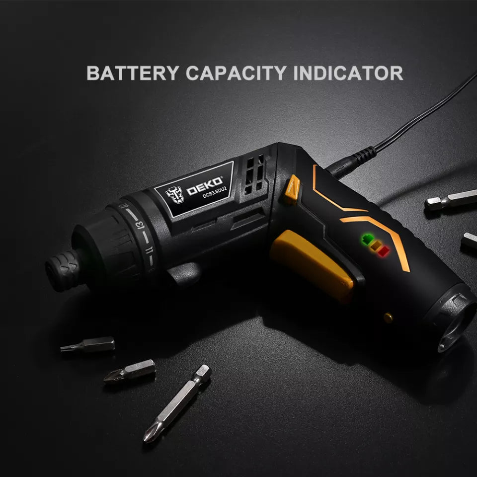 DEKO DCS3.6DU2 Cordless Electric Screwdriver Rechargeable Power Battery Twistable Handle LED Torch Household DIY