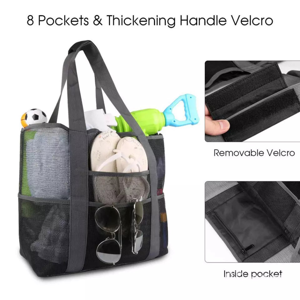 Summer Large Beach Bag For Towels Mesh Durable Beach Bags For Toys Waterproof Underwear Pocket Beach Tote Bag