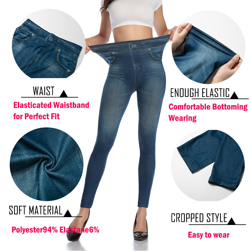 Womens Denim Jean High Waisted Legging