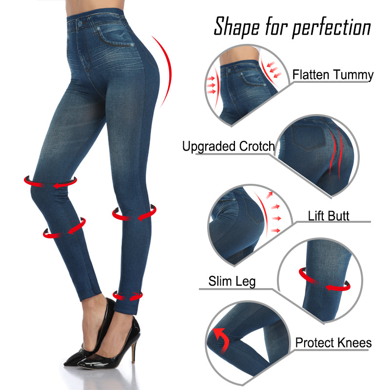 Womens Denim Jean High Waisted Legging