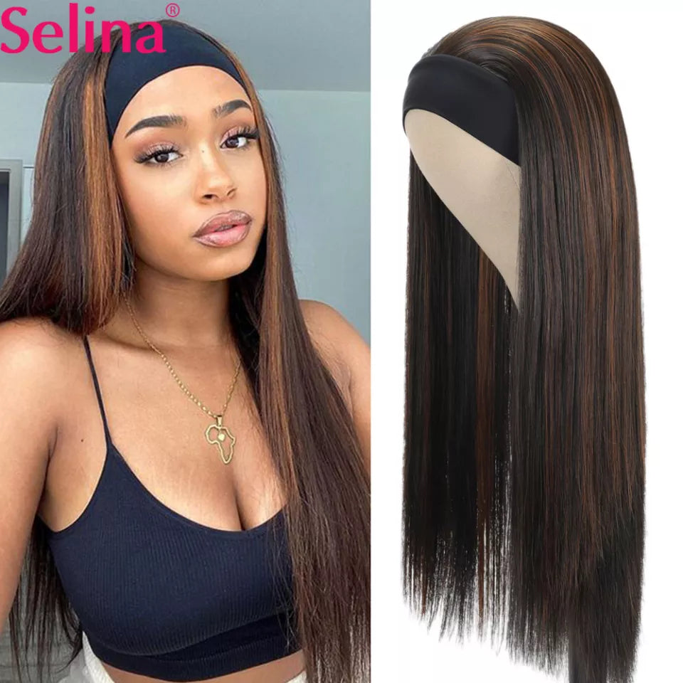 Synthetic Headband Wig Highlight Wig P27/33 Mixed Ombre Honey Blonde Straight Wigs Daily Party Cosplay Wig Heat Resistant Fiber