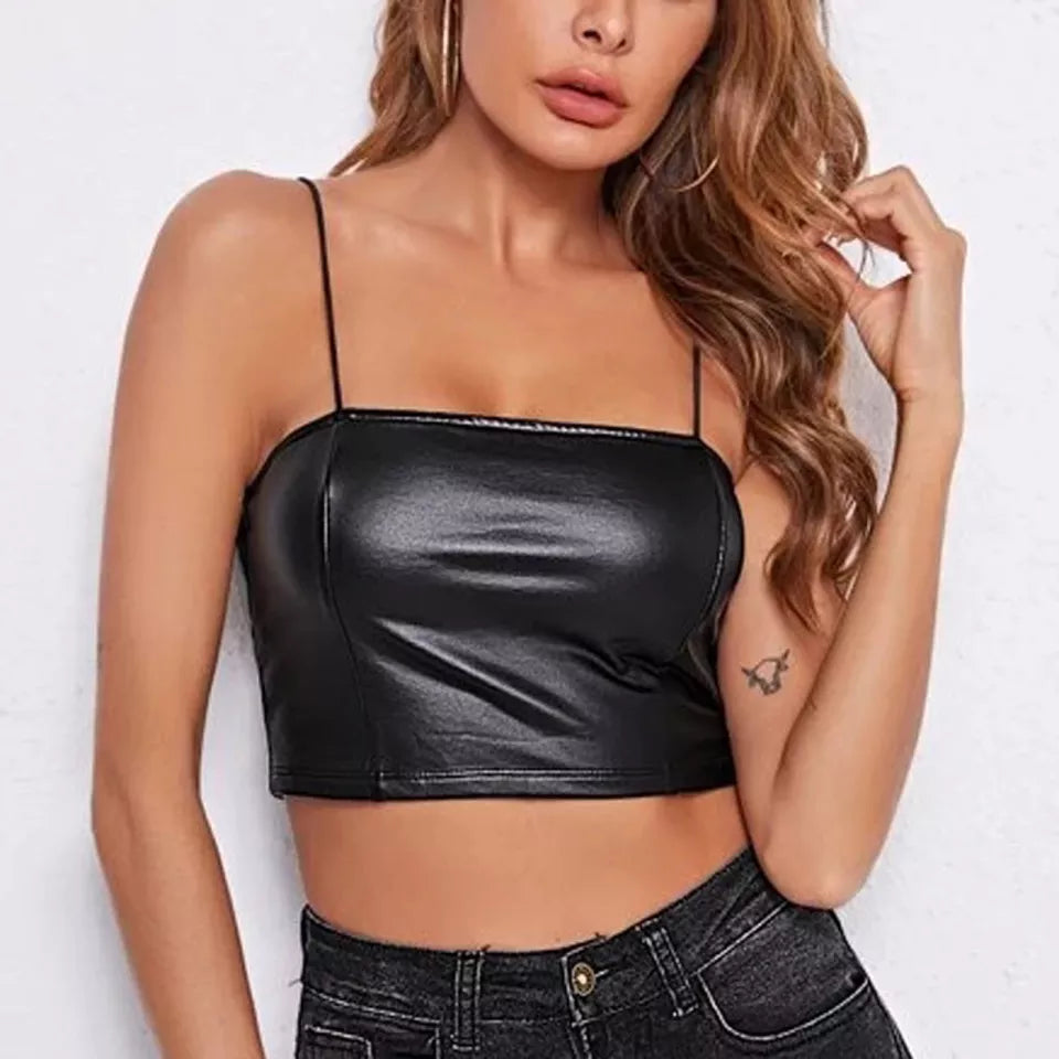 Womens Black Leather Crop