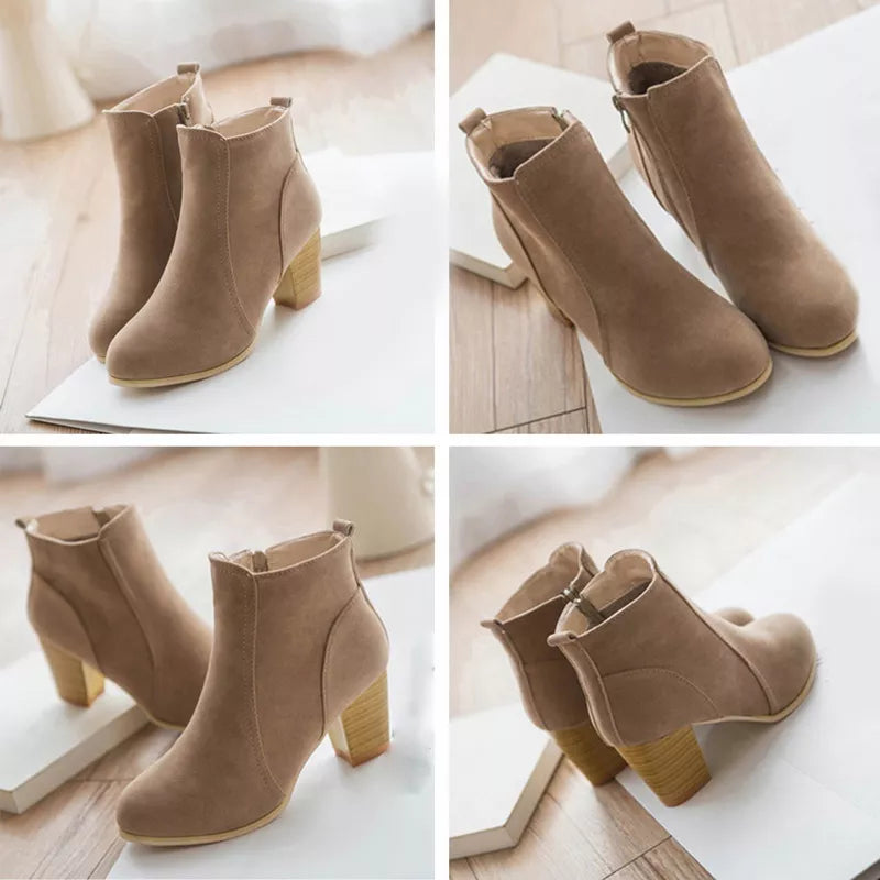 Jodimitty Women Ankle Boots 2022 Fashion Suede Leather Boots High Heel Ladies Shoes Ankle Boots for Women Shoes
