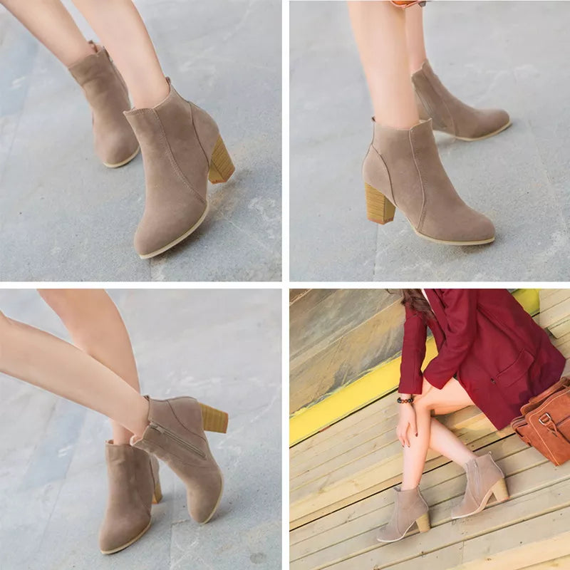 Jodimitty Women Ankle Boots 2022 Fashion Suede Leather Boots High Heel Ladies Shoes Ankle Boots for Women Shoes