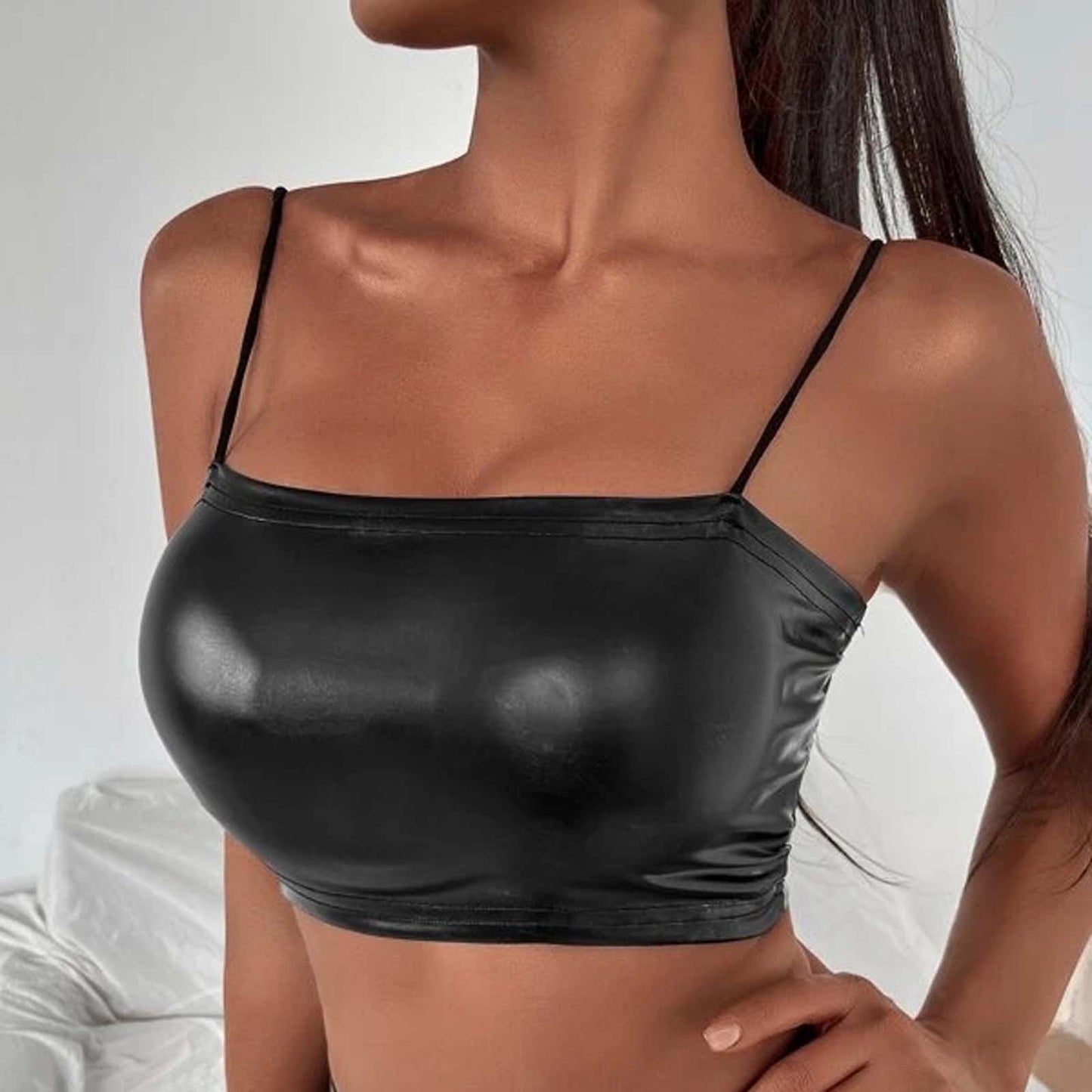 Womens Black Leather Crop