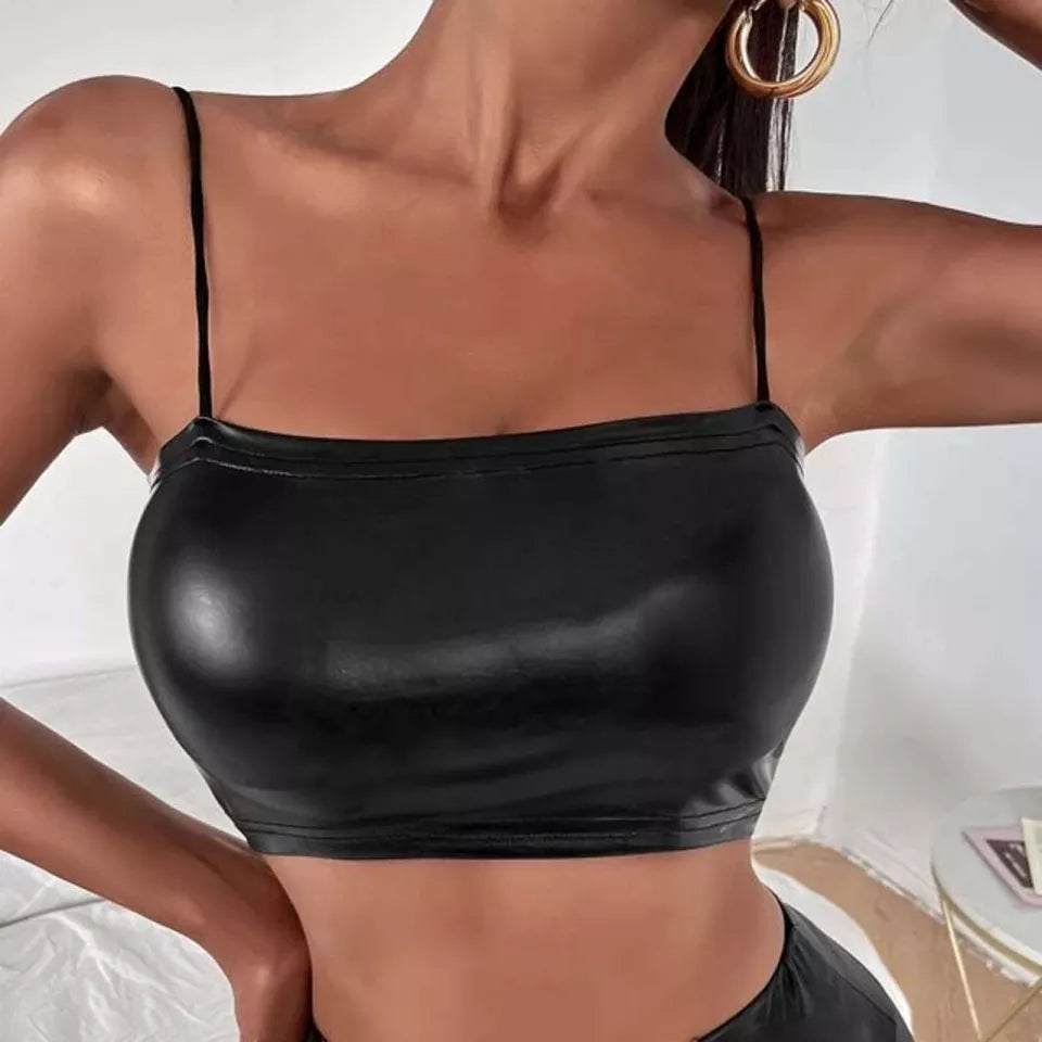 Womens Black Leather Crop