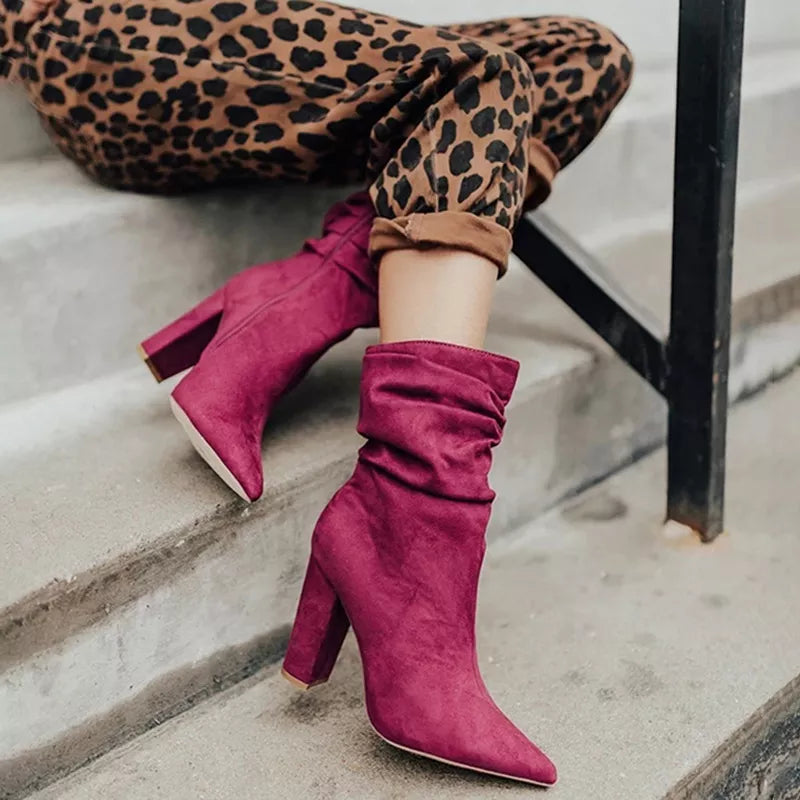 Jodimitty Women Ankle Boots 2022 Fashion Suede Leather Boots High Heel Ladies Shoes Ankle Boots for Women Shoes
