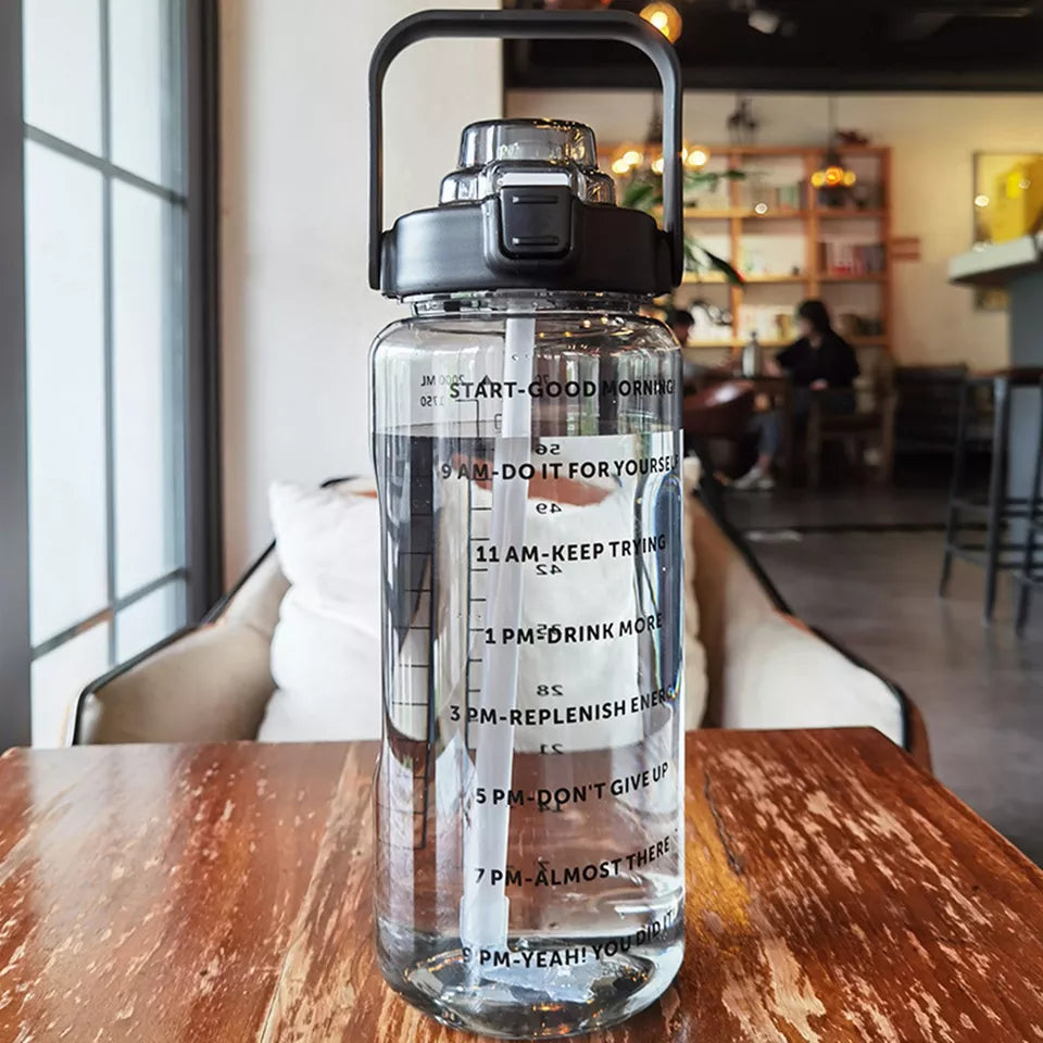 Large Capacity Sports Water Bottle Time Marker Leak-Proof Water Bottles With Straw 2000ml Drinking Bottle Fitness Sports Bottle