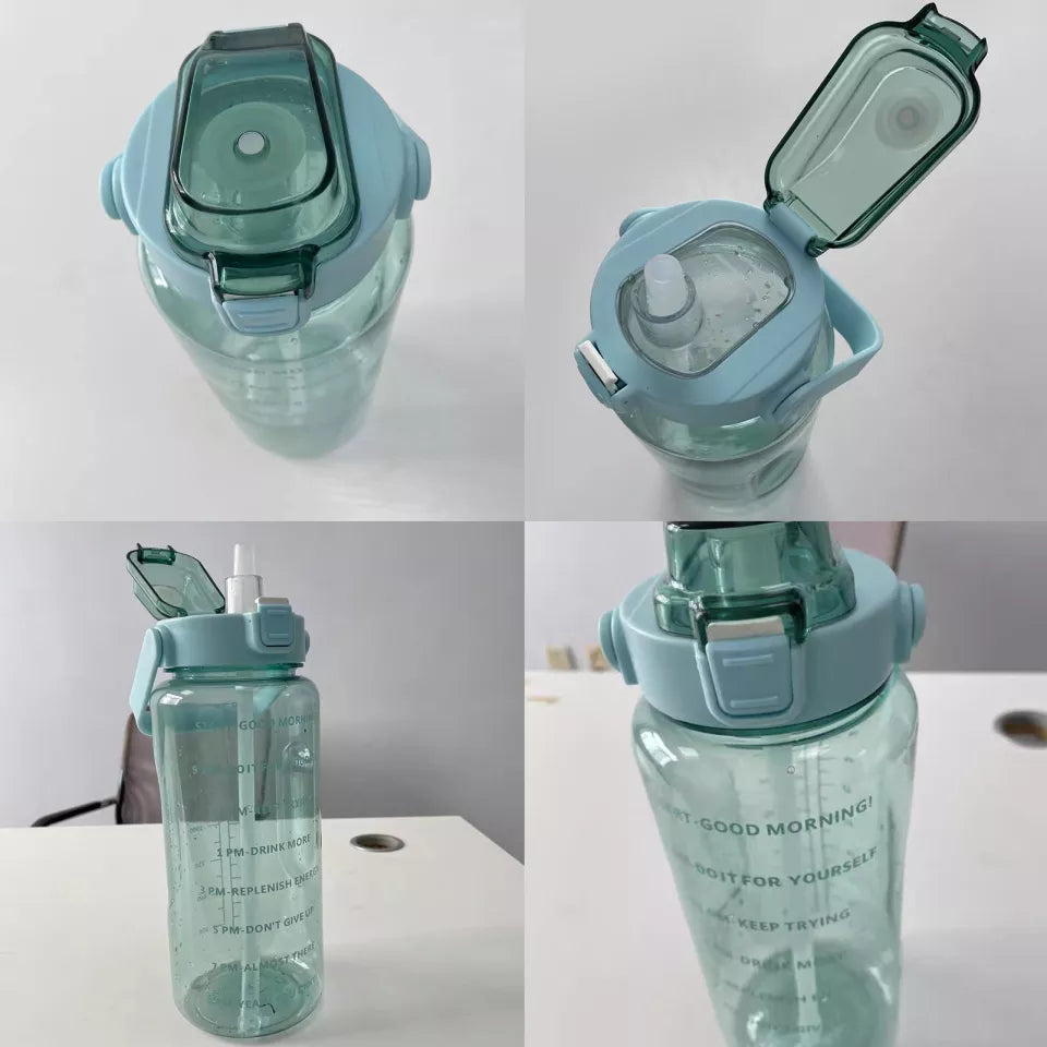 Large Capacity Sports Water Bottle Time Marker Leak-Proof Water Bottles With Straw 2000ml Drinking Bottle Fitness Sports Bottle
