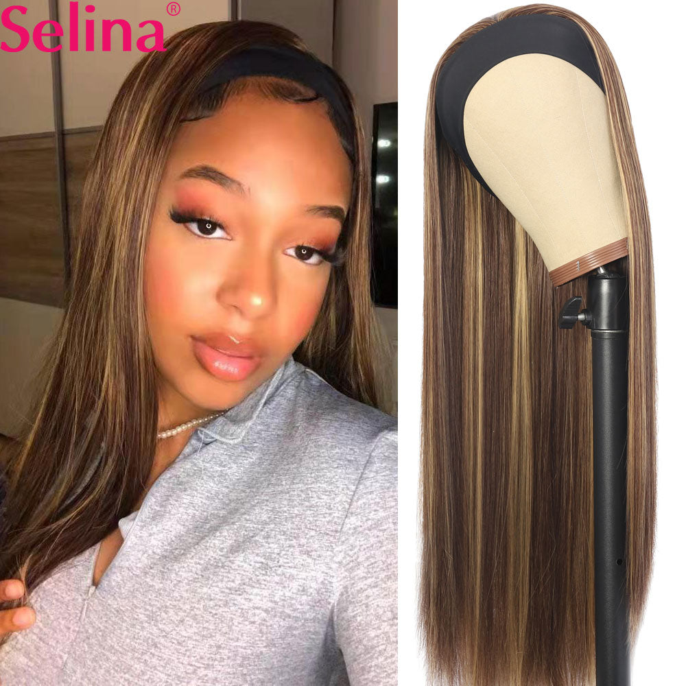 Synthetic Headband Wig Highlight Wig P27/33 Mixed Ombre Honey Blonde Straight Wigs Daily Party Cosplay Wig Heat Resistant Fiber