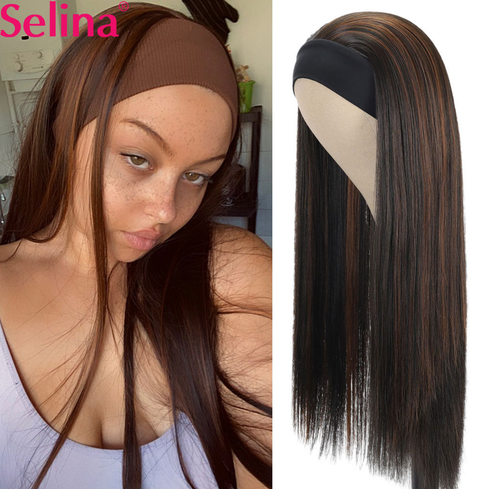 Synthetic Headband Wig Highlight Wig P27/33 Mixed Ombre Honey Blonde Straight Wigs Daily Party Cosplay Wig Heat Resistant Fiber