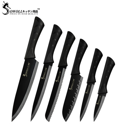 Sowoll 8'' Knife Holder Stainless Steel 8pcs Kitchen Cooking Knife Set Chef Slicing Bread Santoku Utility Paring Knife Sharpener