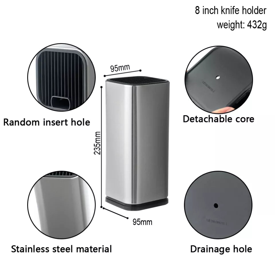 Sowoll 8'' Knife Holder Stainless Steel 8pcs Kitchen Cooking Knife Set Chef Slicing Bread Santoku Utility Paring Knife Sharpener