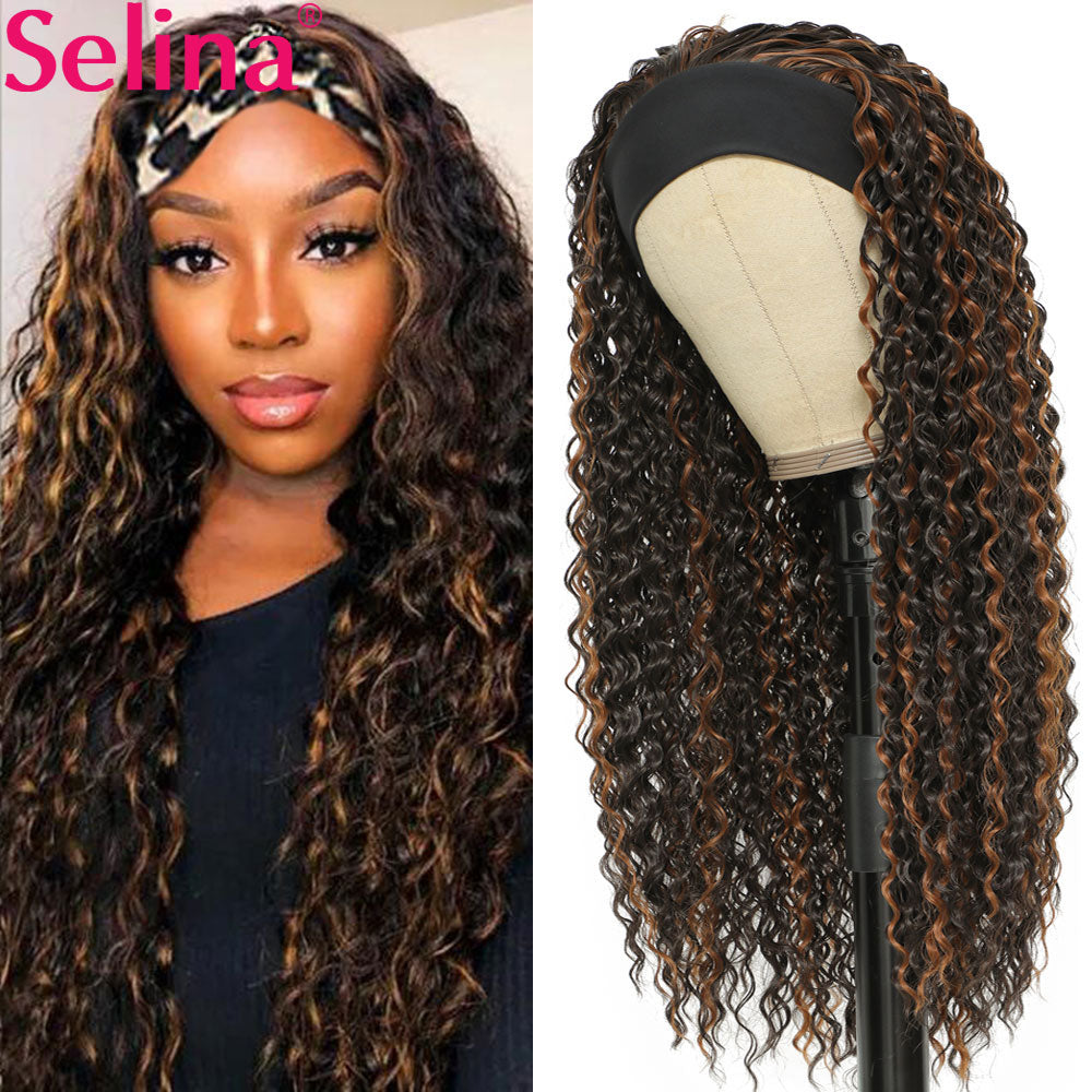 Synthetic Headband Wig Highlight Wig P27/33 Mixed Ombre Honey Blonde Straight Wigs Daily Party Cosplay Wig Heat Resistant Fiber