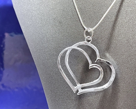 Double Heart Silver Necklace